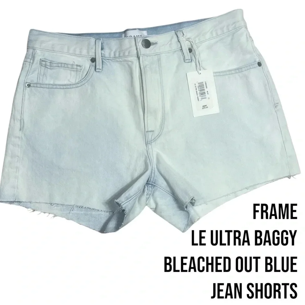 FRAME le Ultra Baggy Jean Shorts Vintage Bleached Out Blue Wash size 27